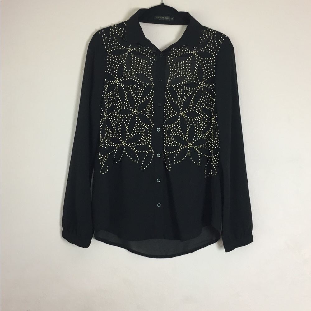 🚨SOLD 🚨 Kiwi Tucker Black & Gold Stud Flower Pattern Shirt